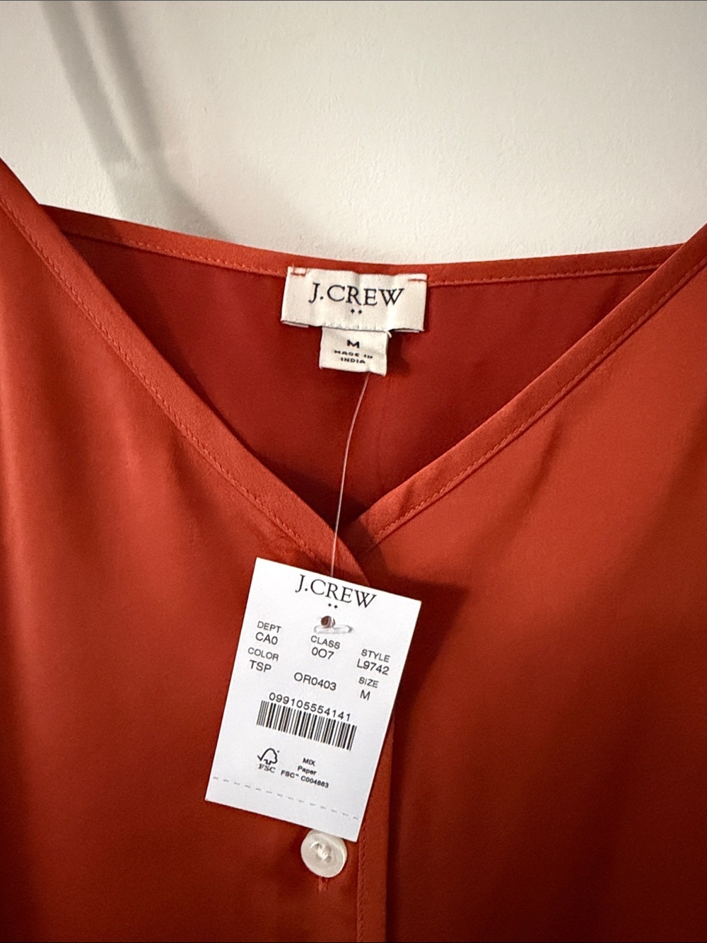 J.Crew NWT Satin Orange Rust Button-Front Cami - Medium - Picture 3 of 12